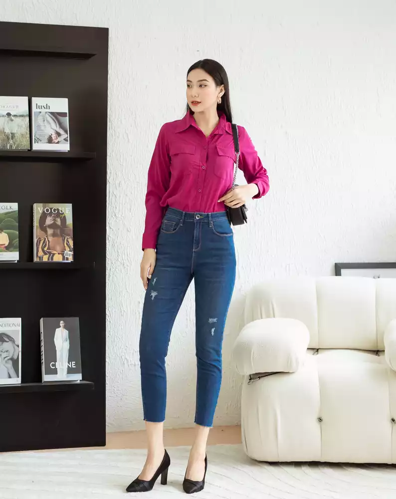 Quần Jean Skinny Xước Gối