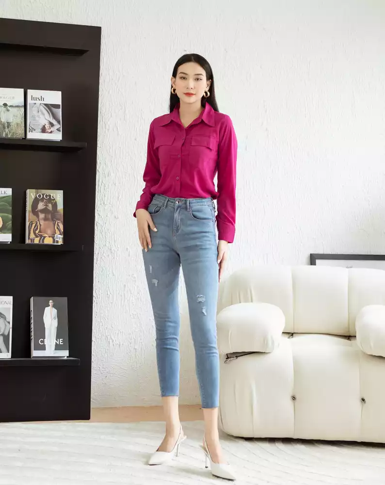 Quần Jean Skinny Xước Gối