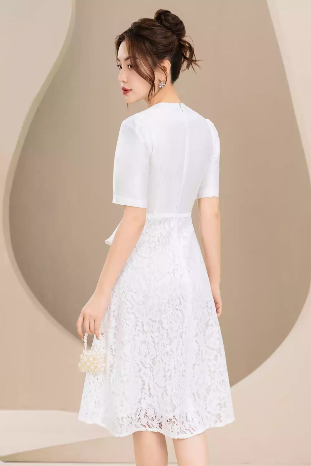 Đầm trắng xòe tay dài phối ren giá sỉ - Kho Hàng Sỉ ANN