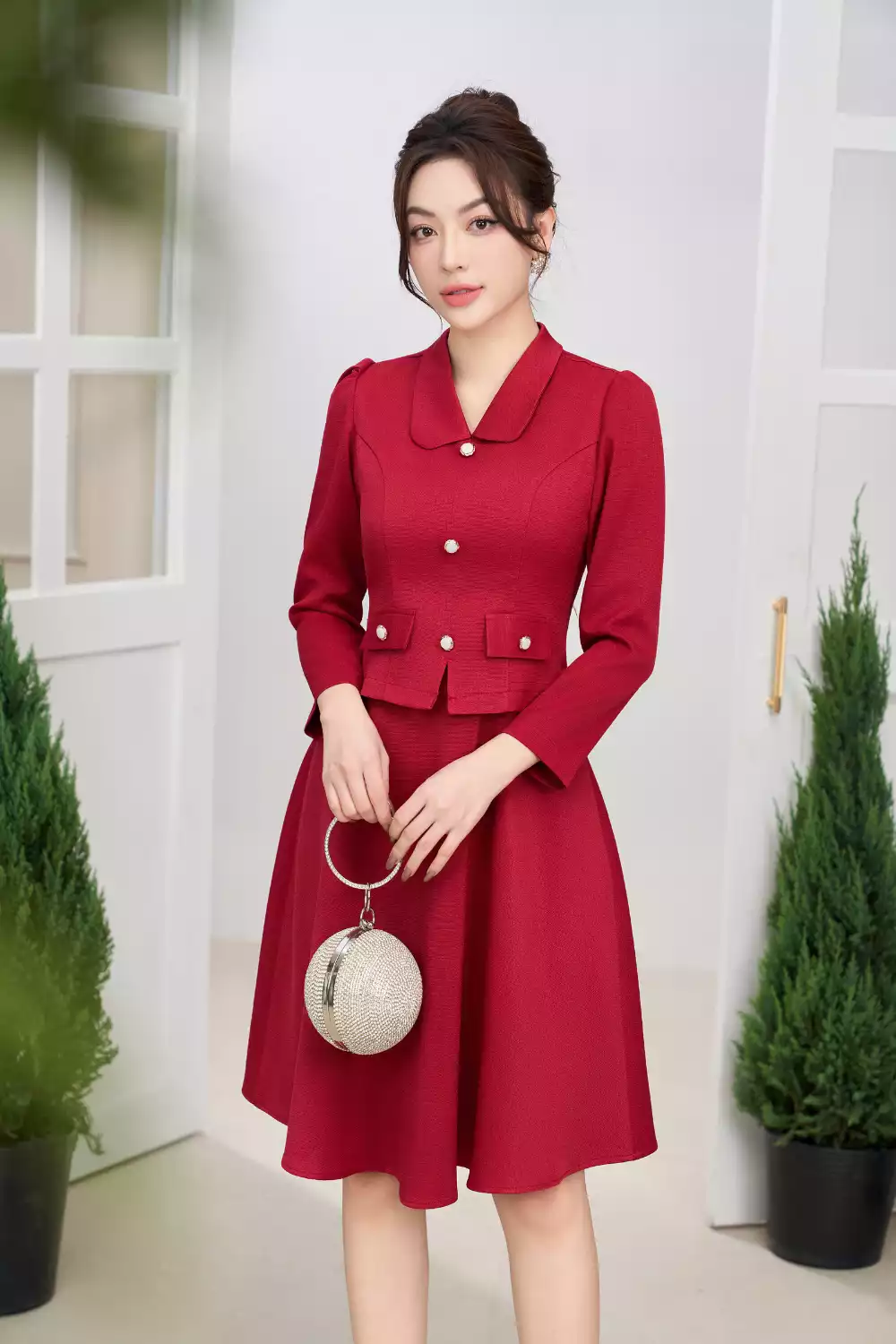 Váy Dạ Tweed Xòe Đuôi Cá Myan Thiết Kế Dáng Ngắn Cô Sơ Mi Viền Túi Tay Xếp  Bồng Màu Trắng Kẻ Đen Vvn112202 | Shopee Việt Nam