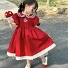 Đầm váy công chúa Anniebaby tay phồng dáng dài babydoll cổ bèo thêu phối viền ren cho bé từ 2 đến 10 tuổi VA23051