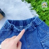 Quần short đùi jeans form rộng  túi in mặt cười  QĐ22014