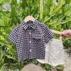 Áo sơ mi cộc tay kẻ caro cổ trụ  AO22012