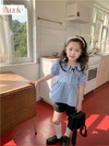 Set bộ quần áo bé gái size đại 13-41kg Anniebaby áo sơ mi cổ bèo phối quần short phong cách Hàn Quốc thoáng mát BD24028