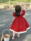 Đầm váy công chúa Anniebaby tay phồng dáng dài babydoll cổ bèo thêu phối viền ren cho bé từ 2 đến 10 tuổi VA23051