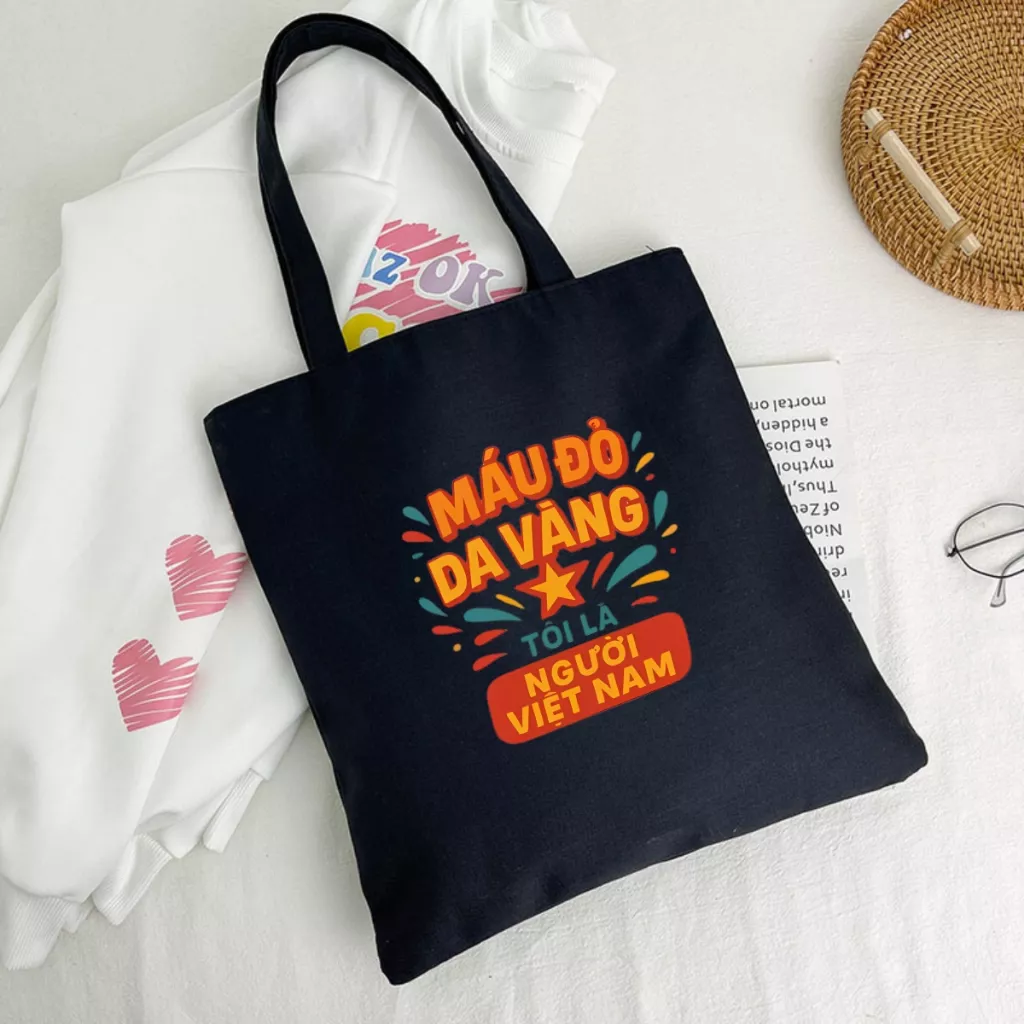 Túi Tote Tôi yêu Việt Nam - Túi vải canvas có túi phụ và khoá kéo đựng vừa A4 và laptop (33x37cm) Loza - TUI01 | LOZA