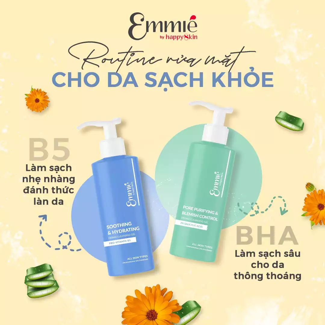 Gel rửa mặt dịu nhẹ, cấp ẩm sâu Emmie by Happy Skin Soothing & Hydrating Derma Cleansing 180ml