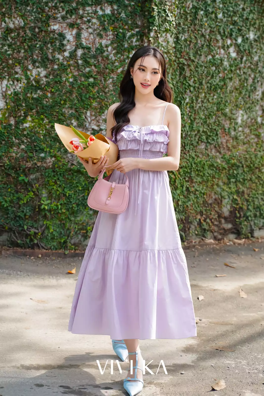 Đầm maxi dây tím