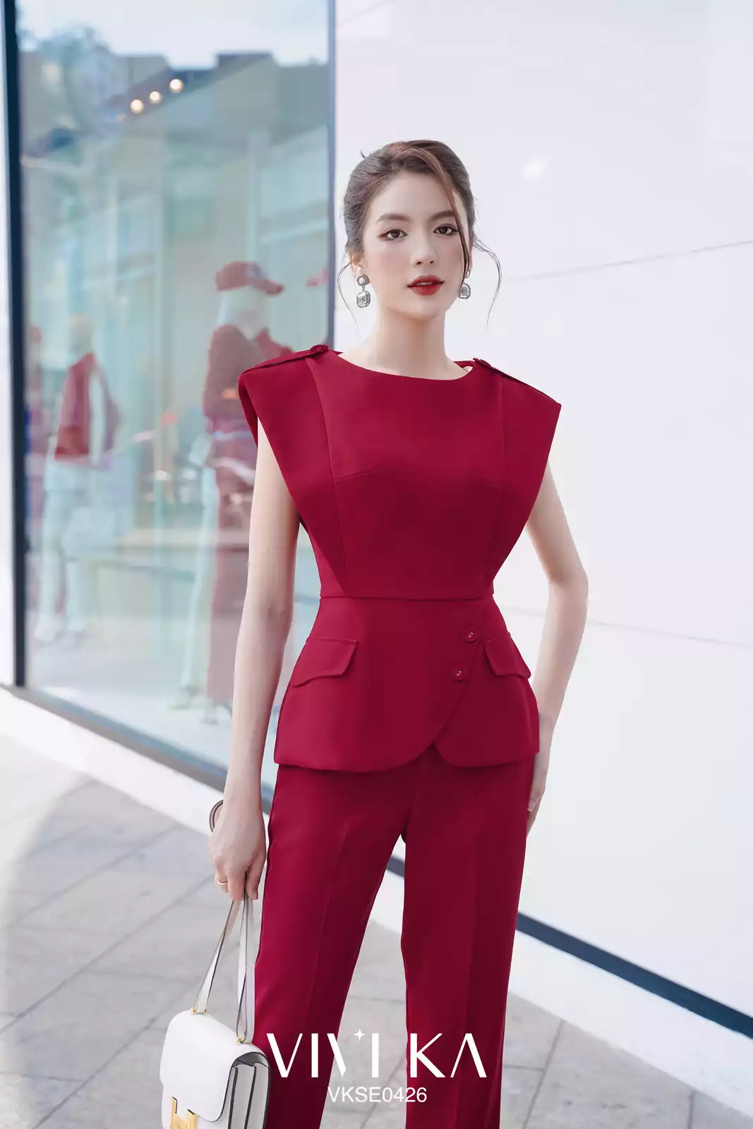 Set áo ghi + quần dài xẻ ống