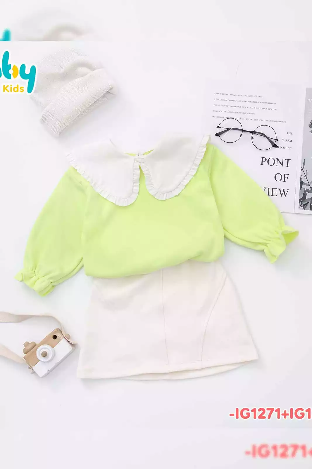 [ Outfit thu đông ] Combo Áo nỉ phối cổ bèo + Chân váy nỉ dáng A