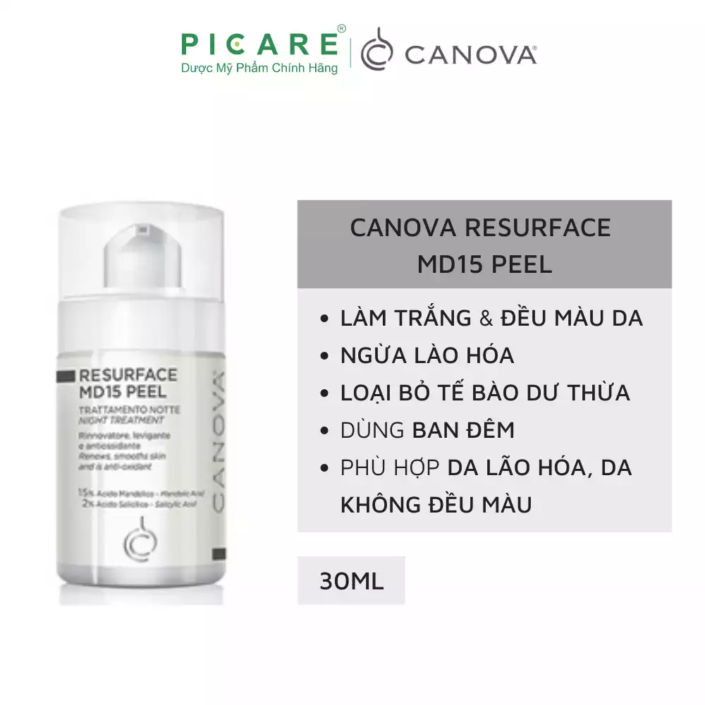 Tinh chất làm sáng da, tẩy tế bào chết, ngăn ngừa lão hóa Canova Resurface Md15 Peel 30ml