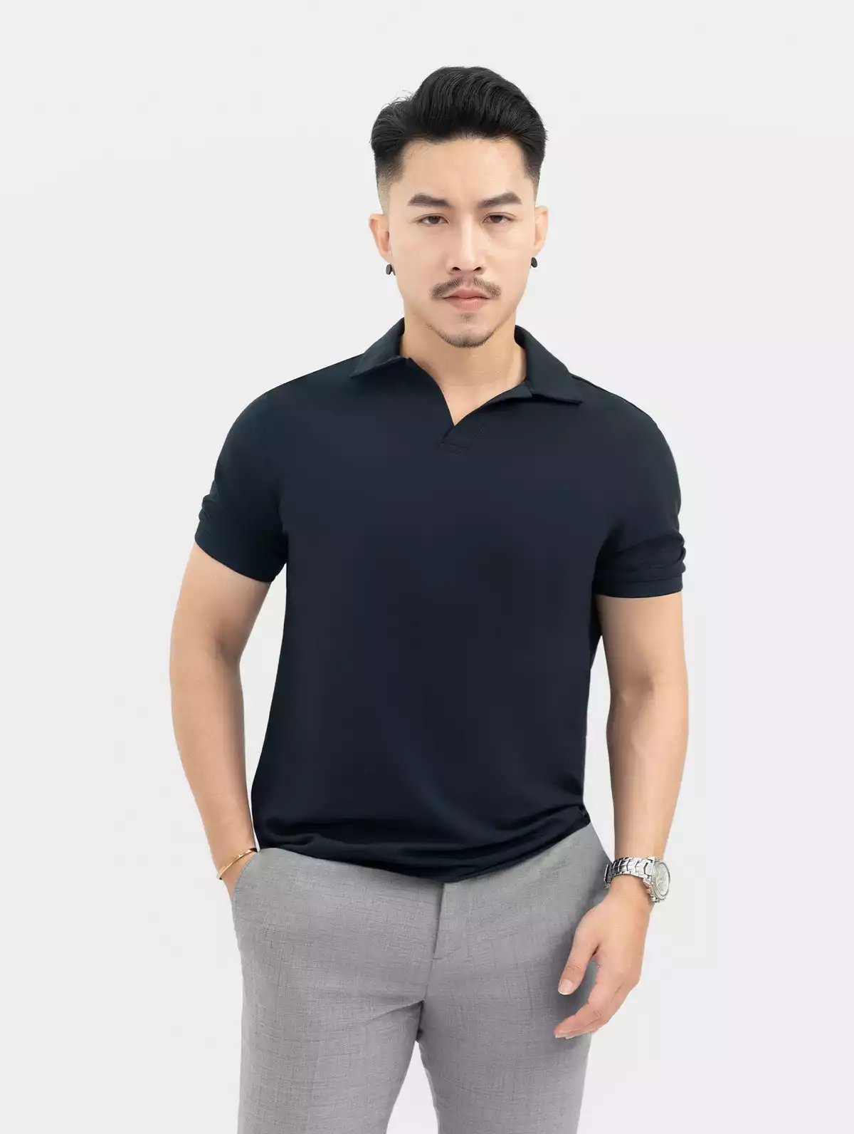 Áo Polo Nam Basic Vee vải CVC phom Regular Fit