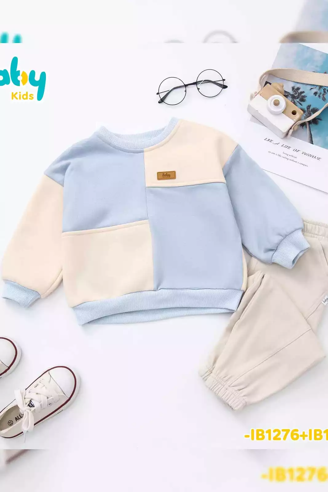 [ Outfit thu đông ] Combo áo nỉ gắn mác da + Quần dài bổ phối gấu bo