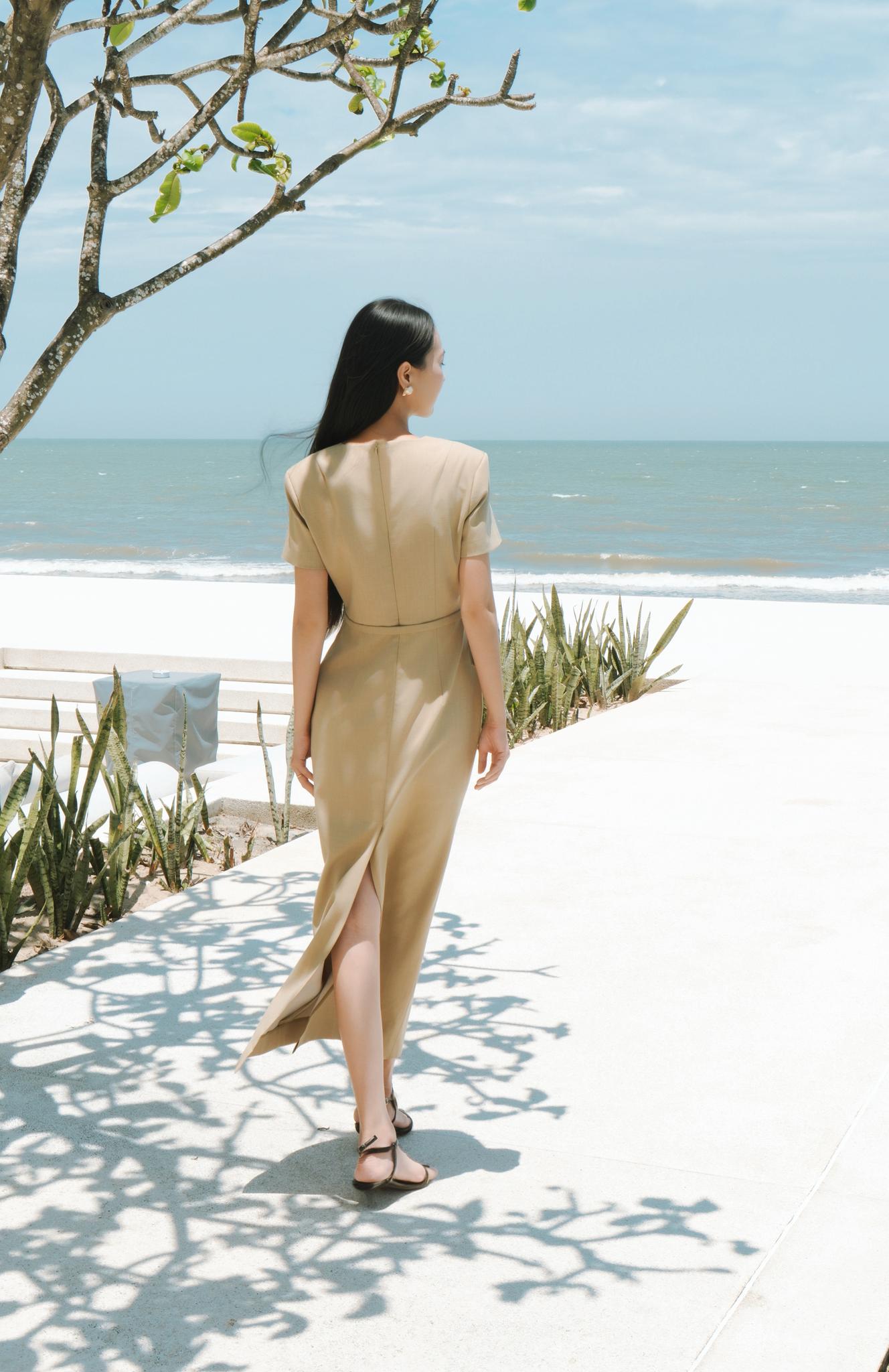 Split-v-neck long dress — view 3