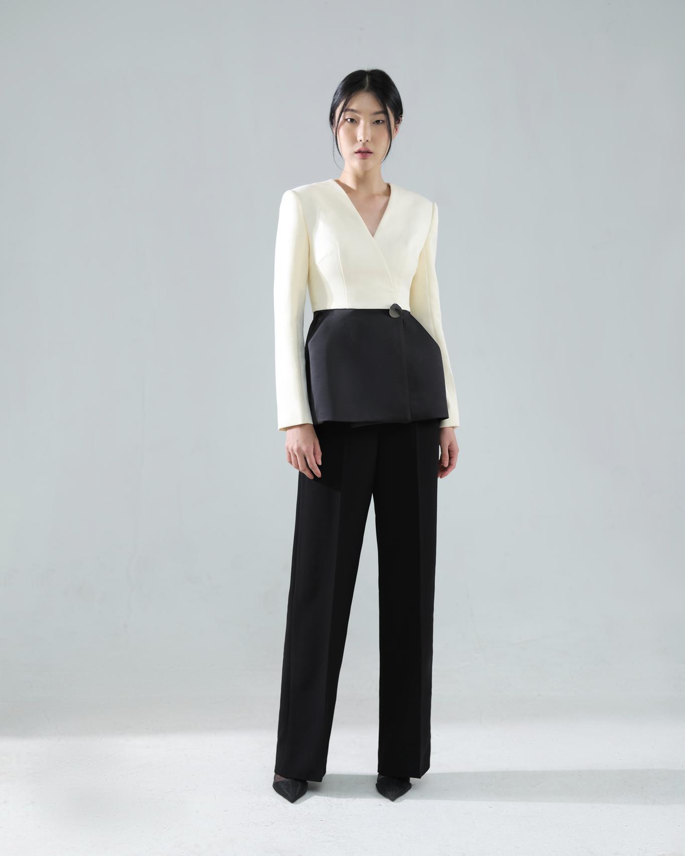 Long-sleeve v-neck peplum jacket — view 1