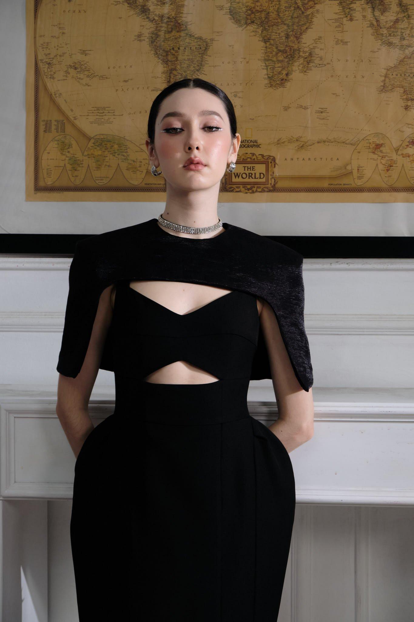 Draped-shoulder cut-out top — view 1