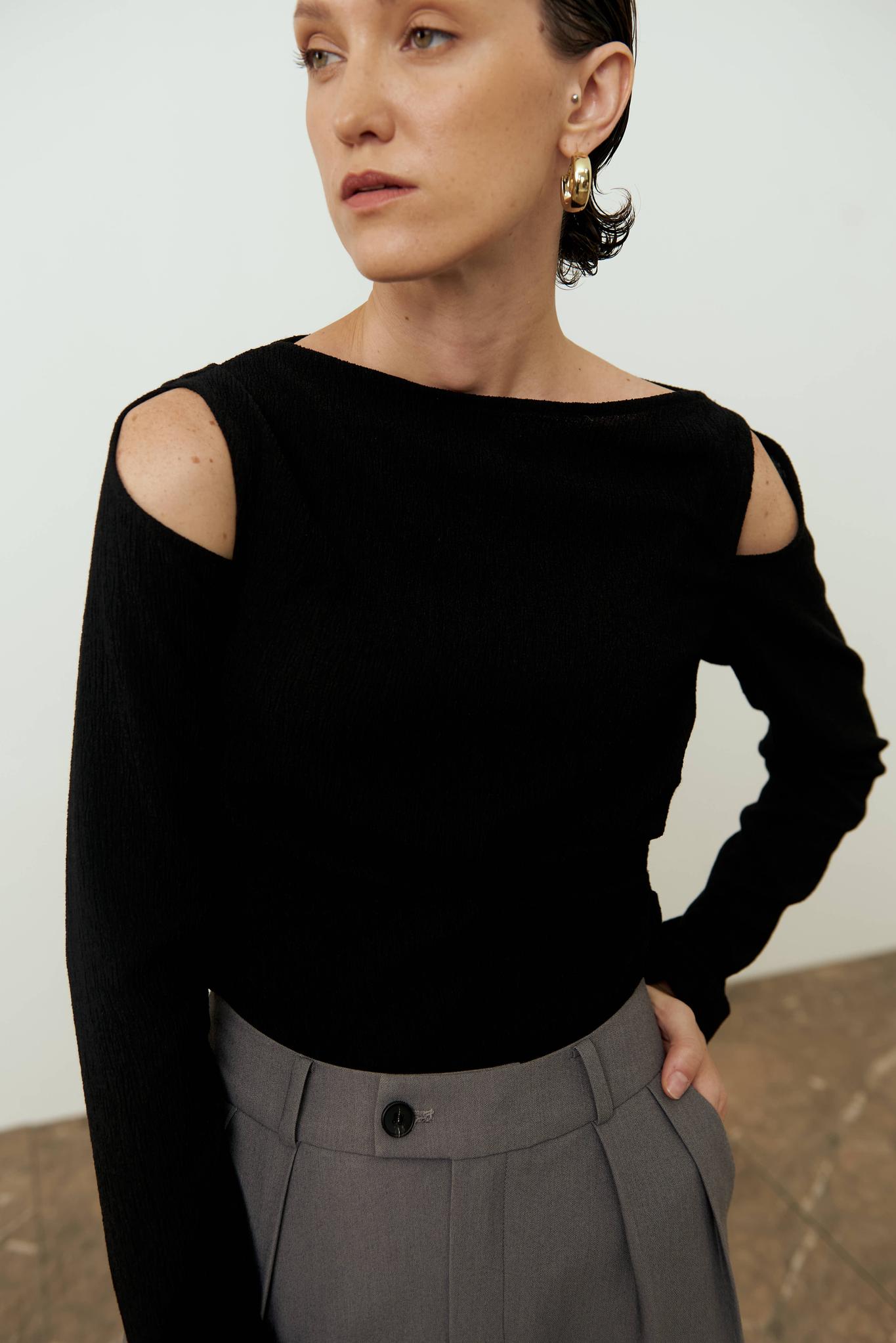 Long-sleeve cut-out-shoulder top — view 1