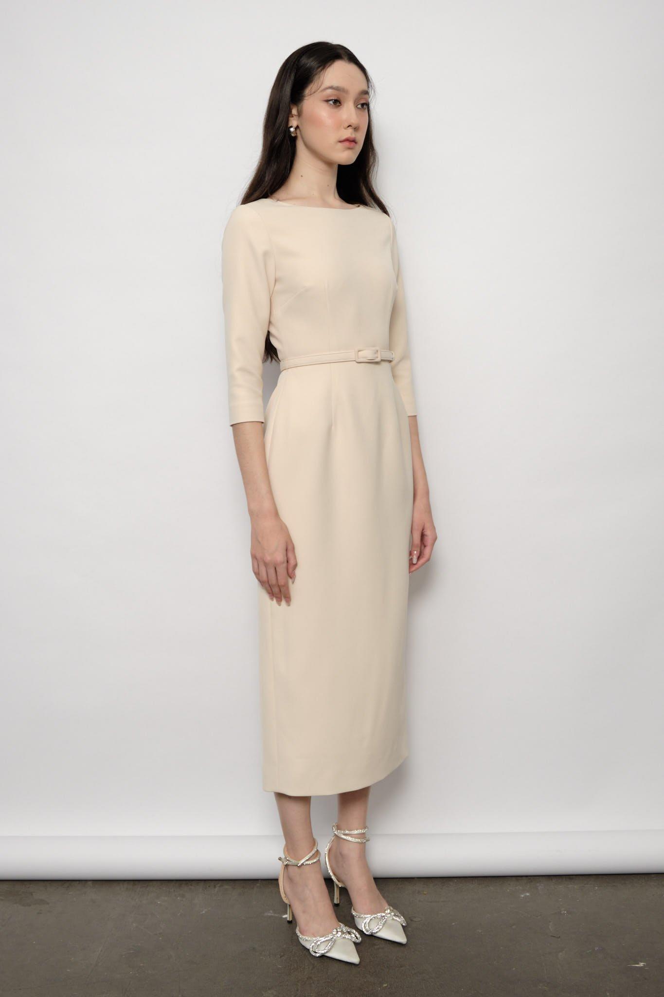 Boat-neck three-quarter-sleeve dress — view 2