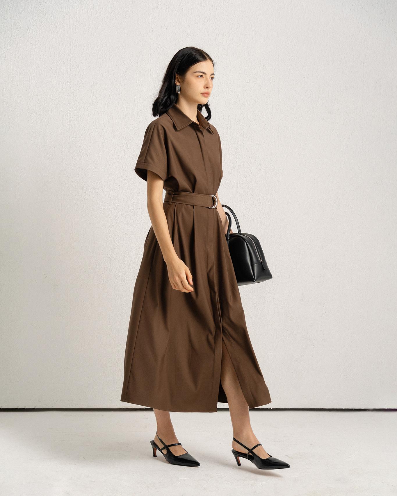 Flared round-belt shirt-dress — view 1