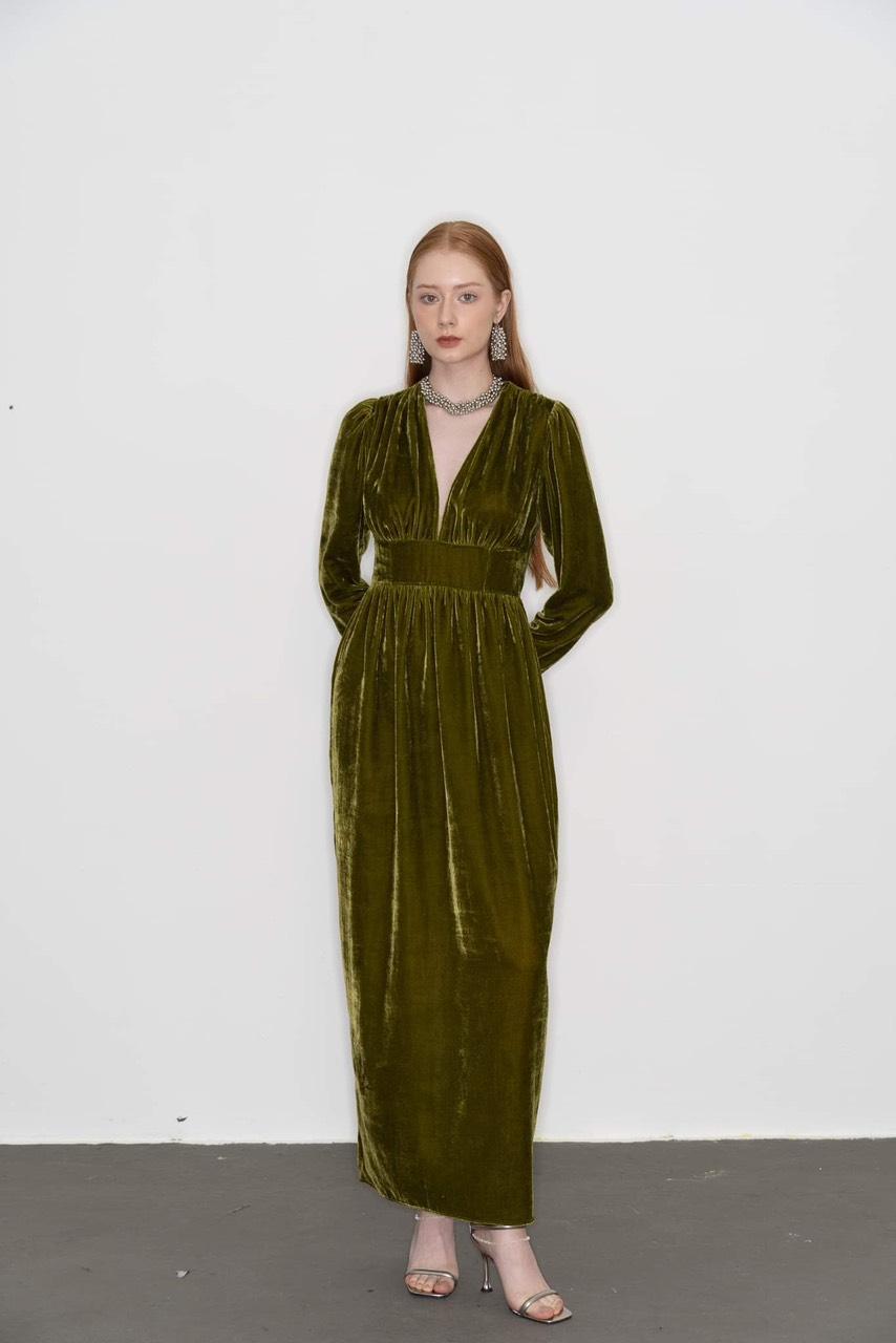 Velvet deep-v dress — view 1
