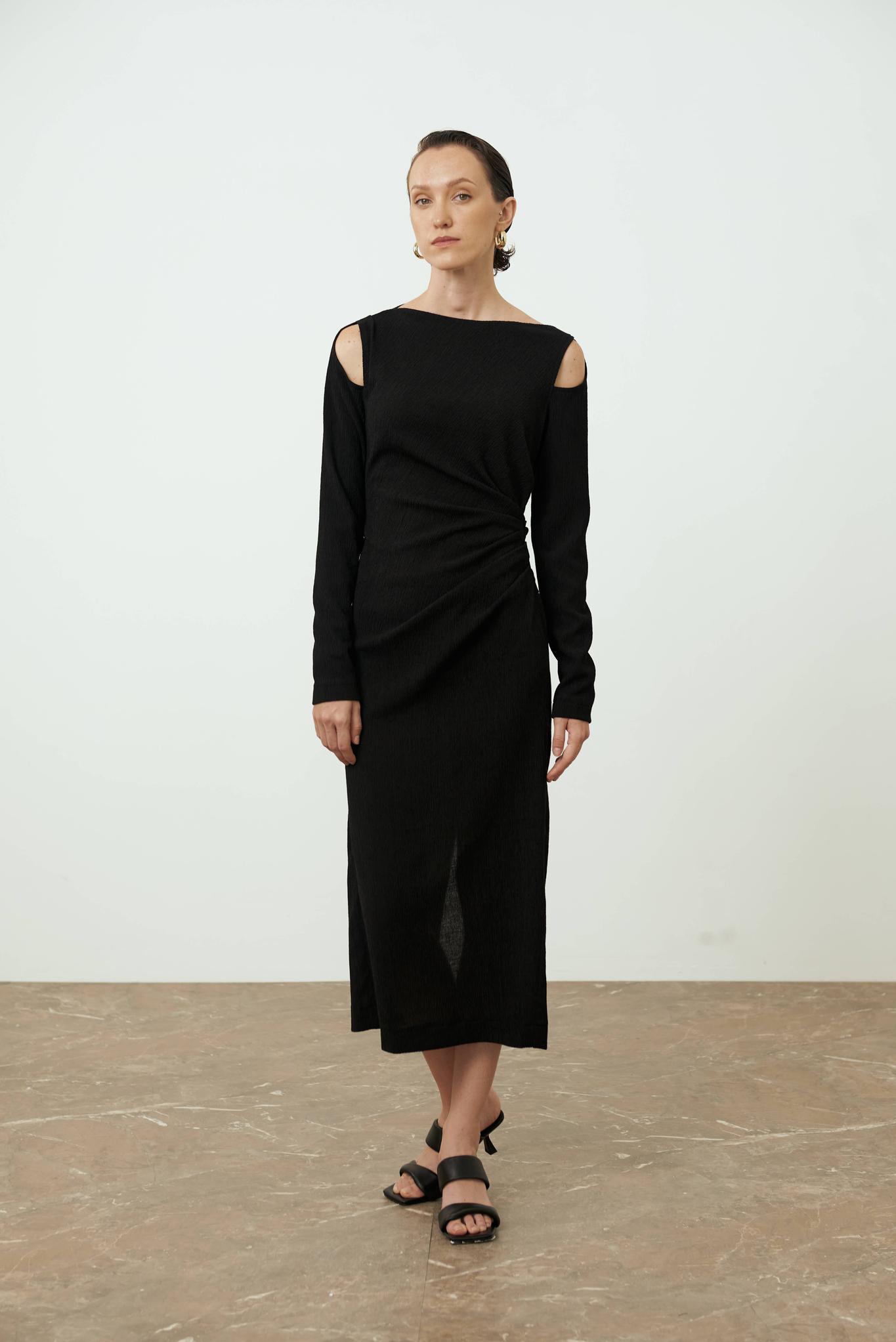 Cut-out-shoulder twisted-waist dress — view 1