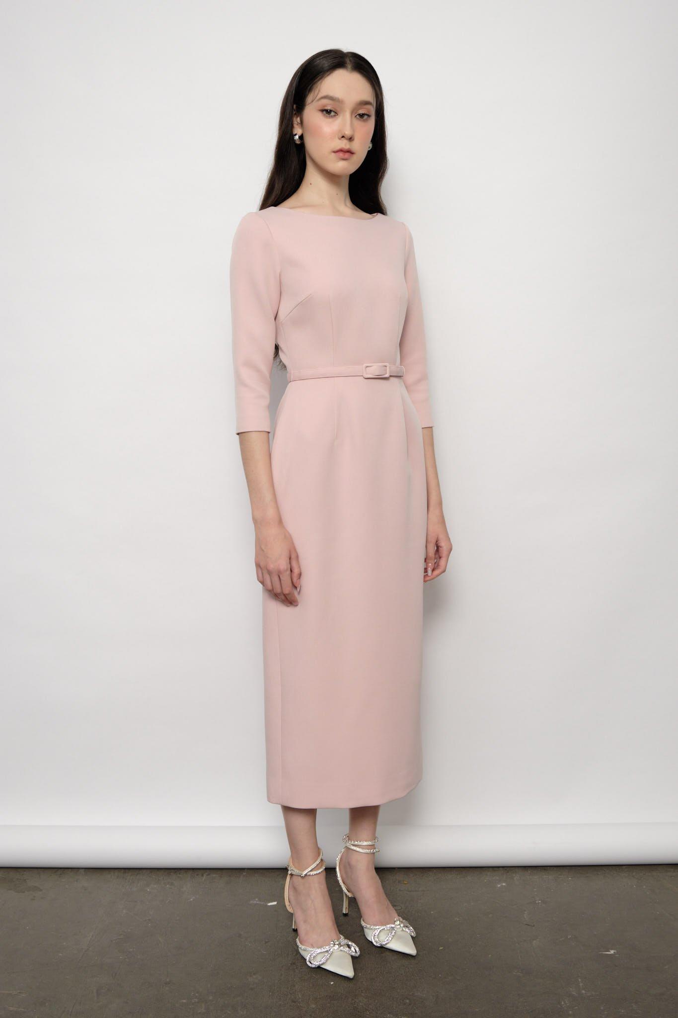 Boat-neck three-quarter-sleeve dress — view 1
