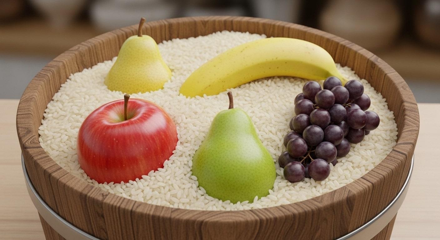 ủ quả trong hủ gạo giúp quả nhanh chín 