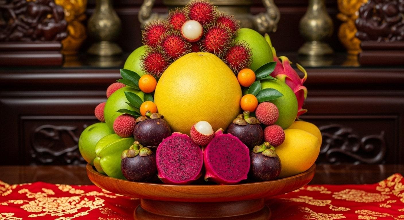 bày hoa quả cúng bàn thờ 
