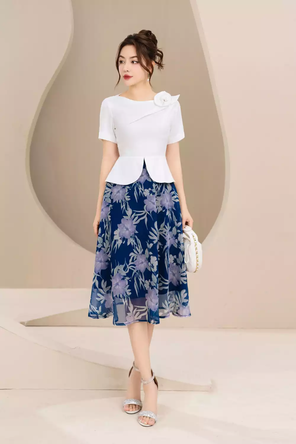 Đầm peplum dáng xòe phối nơ eo KK103-09 | Thời trang công sở K&K Fashion