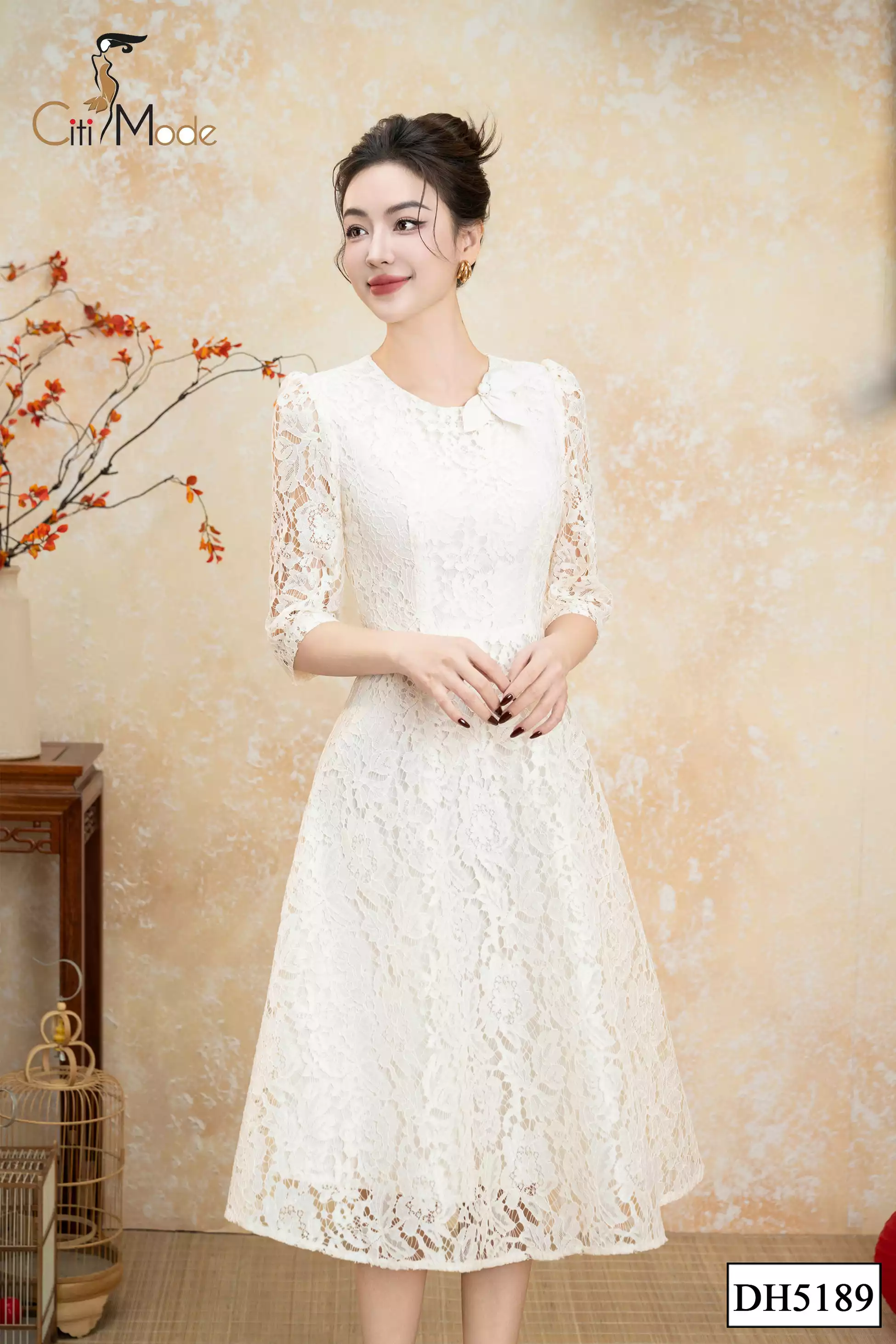 Đầm Soa Rê Đầm xoè ren be cổ tròn phối hoa | Thương hiệu thời trang công sở cho ...