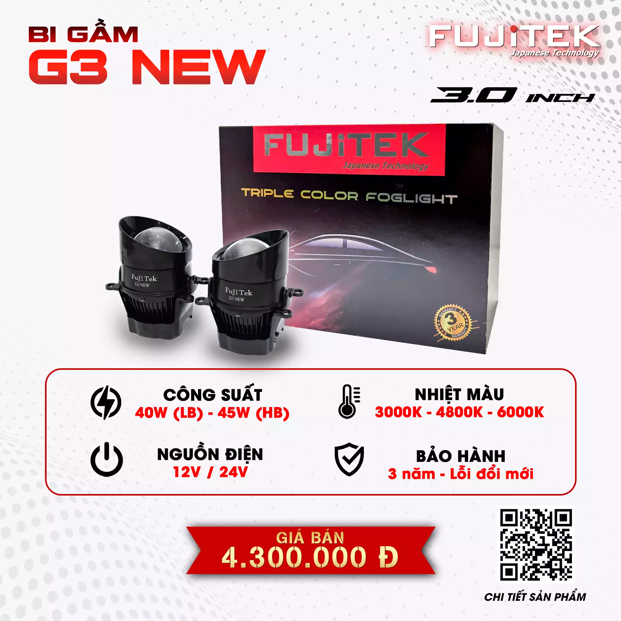Fujitek G3 New Đèn bi gầm Led 3 màu_0
