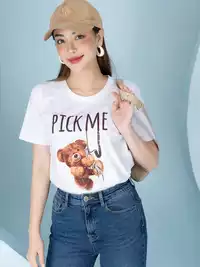 Áo phông nữ phom rộng in hình gấu PICK ME