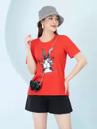 Áo phông nữ phom rộng in hình thỏ đeo kính
