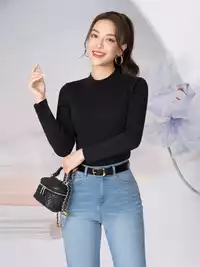 Áo thun nữ dáng ôm dài tay cổ cao