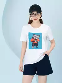 Áo phông nữ phom rộng in hình mèo