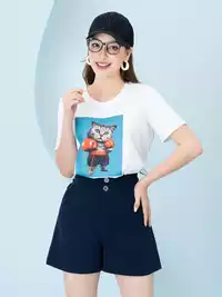 Áo phông nữ phom rộng in hình mèo