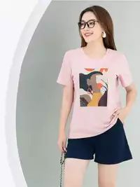 Áo phông nữ phom rộng in hình 7 màu