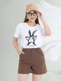Áo phông nữ phom rộng in hình thỏ đeo kính