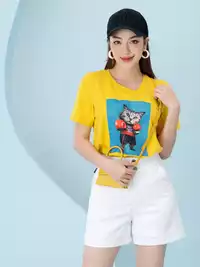 Áo phông nữ phom rộng in hình mèo