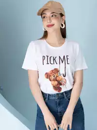 Áo phông nữ phom rộng in hình gấu PICK ME