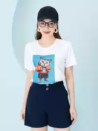 Áo phông nữ phom rộng in hình mèo