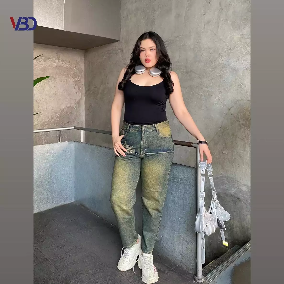Quần jean baggy bigsize rách kiểu QJ054 dành cho nàng béo mập từ 55-90kg