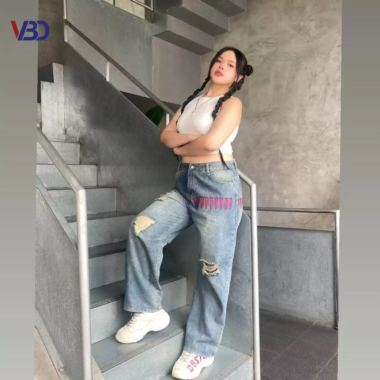 Quần jean suông thêu bigsize QJ021 dành cho nàng béo mập từ 55-90kg
