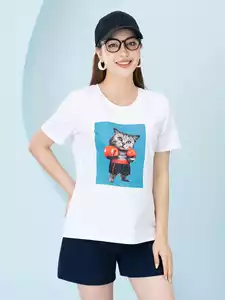 Áo phông nữ phom rộng in hình mèo