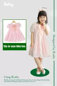 [ Outfit duyên dáng ] Váy tơ voan thêu hoa bé gái