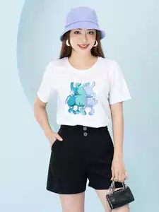 Áo phông nữ phom rộng in hình 3 con thỏ