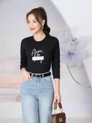 Áo thun nữ dài tay in chữ Begin Today