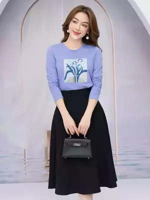 Áo phông nữ dài tay in hình hoa Tulip