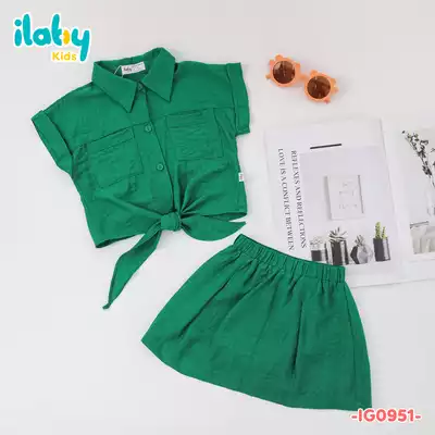 Set áo sơ mi buộc tà chân váy ngắn