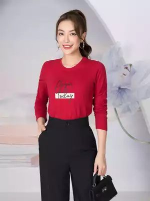 Áo thun nữ dài tay in chữ Begin Today